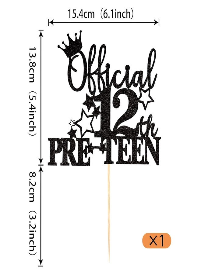 Confetti! 1pc Black Official Pre-teen 12 Cake Topper Glitter Happy 12th Birthday Cake Pick Cheers to 12 Years Old Cake Decorations for Teen 12th Birthday Party Supplies (Black) - Image 2